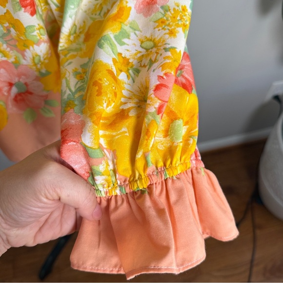 Fate Women's Whimsical Floral Print Ruffled Blouse Yellow Peach Cream Size M - Picture 10 of 11